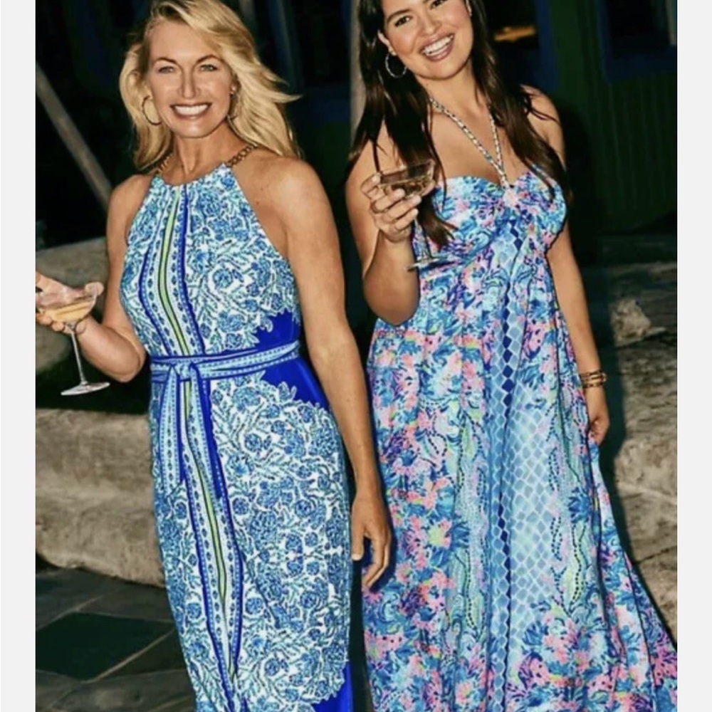 Lilly Pulitzer Vibrant Blue and Multicolored VIV Maxi Dress in Chiffon